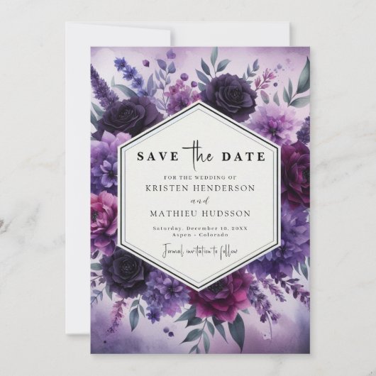 Bloom Romance Lila Floral Wedding Save The Date (Vorderseite)
