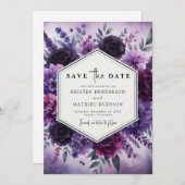 Bloom Romance Lila Floral Wedding Save The Date (Vorne/Hinten)