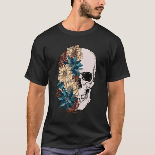 Bloom Skull Bloral Skull Boho Blume Skull Skeleto T-Shirt (Vorderseite)