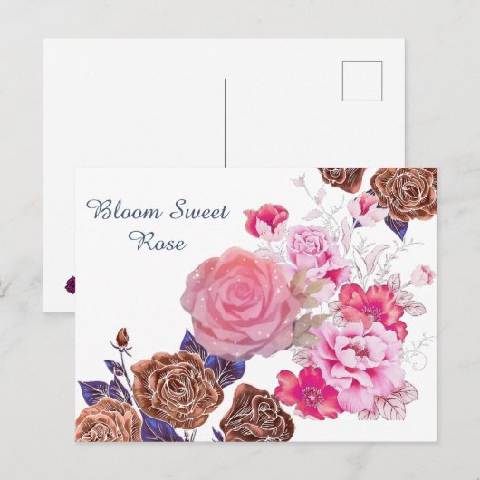 Bloom Sweet Rose Postkarte (Vorne/Hinten)