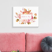 Bloom Typografie | Eleganter rosa Blumenstrauß Leinwanddruck (Insitu (Wohnzimmer))