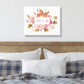 Bloom Typografie | Eleganter rosa Blumenstrauß Leinwanddruck (Insitu (Schlafzimmer))