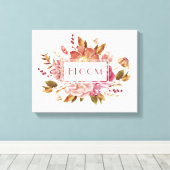 Bloom Typografie | Eleganter rosa Blumenstrauß Leinwanddruck (Insitu (Holzboden))