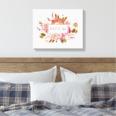 Bloom Typografie | Eleganter rosa Blumenstrauß Leinwanddruck (Insitu (Schlafzimmer))