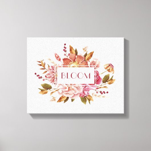 Bloom Typografie | Eleganter rosa Blumenstrauß Leinwanddruck (Vorderseite)