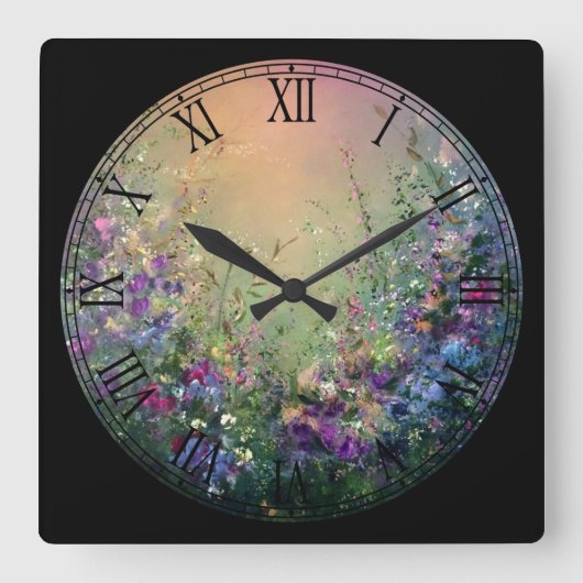 Bloom und Blossom römische Zahl Quadratische Wanduhr (Vorderseite)
