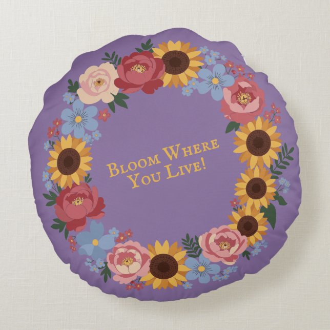 Bloom where you live - Floral Wreath Rundes Kissen (Rückseite)