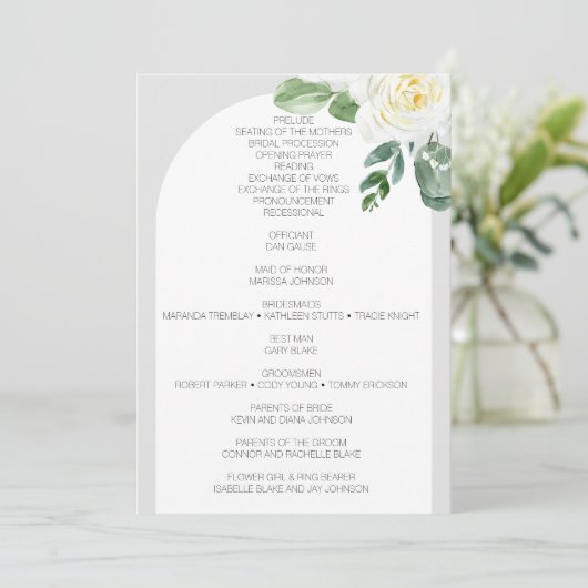Bloom White Floral Wedding Programm (Stehend Vorderseite)