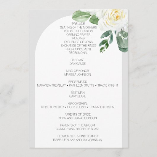 Bloom White Floral Wedding Programm (Vorderseite)