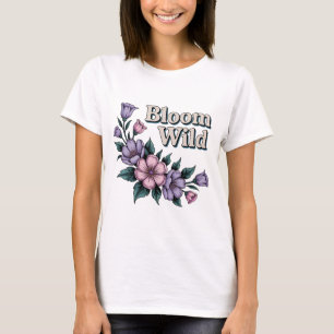 Bloom Wild Retro T - Shirt Handgezeichnet Vi