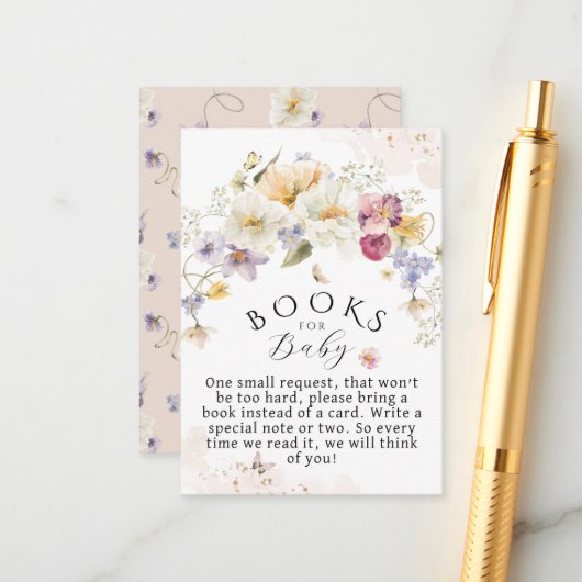 Bloom Wildblume Rustic Baby Shower Books for Baby Begleitkarte (Vorderseite/Rückseite Beispiel)