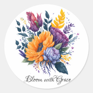Bloom with Grace - Blume Bouquet Runder Aufkleber