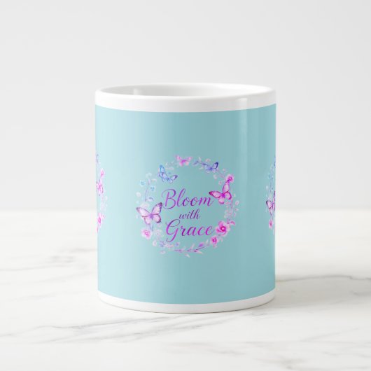 "Bloom with Grace" Elegante Quote-Tasse Jumbo-Tasse (Vorderseite)