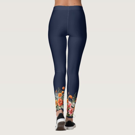 Bloom, wo Sie gepflanzt Navy Blue Floral Leggings (Rückseite)