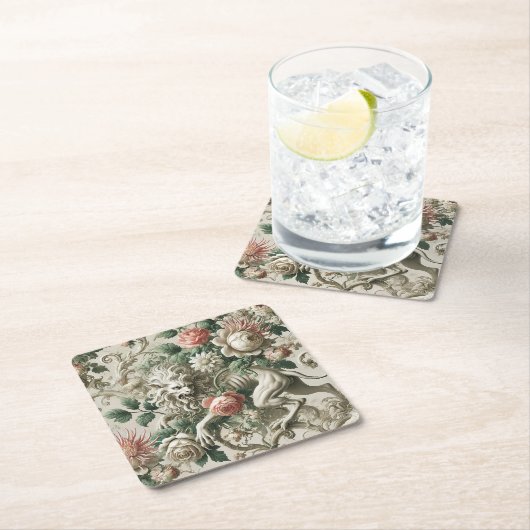 Bloombound Sentinel – Gothic Floral Design Rechteckiger Pappuntersetzer (Vor Ort)