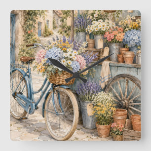 Bloomcore-Blumenmarkt-Fahrrad Quadratische Wanduhr