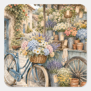 Bloomcore-Blumenmarkt-Fahrrad Quadratischer Aufkleber