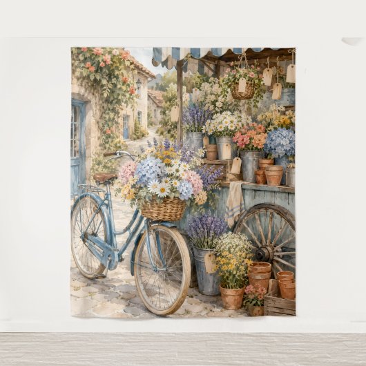 Bloomcore-Blumenmarkt-Fahrrad Wandteppich (Vorderseite)