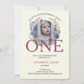 Bloomin in One Wildblume Foto 1. Geburtstag Einladung (Vorderseite)