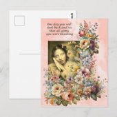 "Blooming all Along" Zitat hübsche Mädchen und Blu Postkarte (Vorne/Hinten)