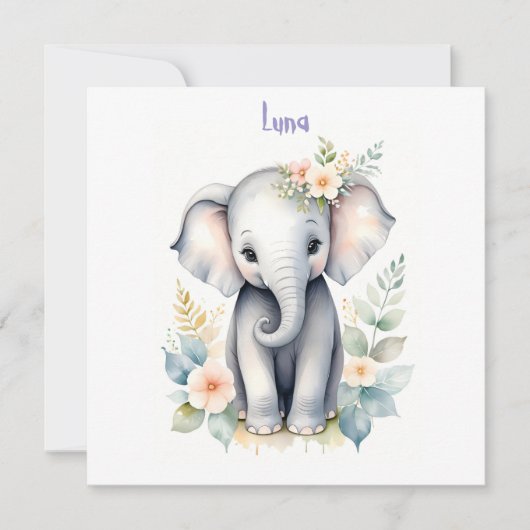 Blooming Baby Elephant Einladung (Vorderseite)