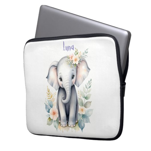 Blooming Baby Elephant Laptopschutzhülle (Vorderseite Links)