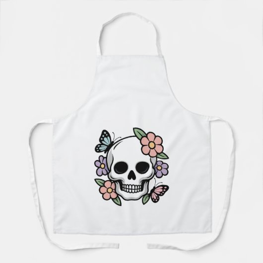 Blooming Bones Cute Floral Skull Sticker Schürze (Vorderseite)