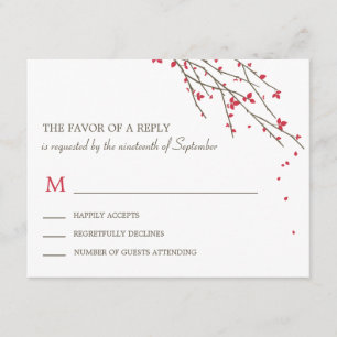 Blooming Branches Wedding RSVP Card - Cerise