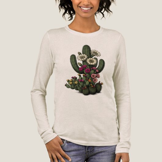 Blooming Cactus Botanical Art Tri-Blend Shirt (Vorderseite)