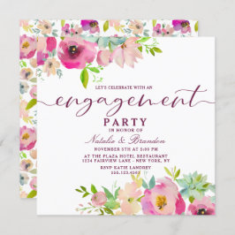 Blooming Chic Blush Floral Engagement Party Square Einladung