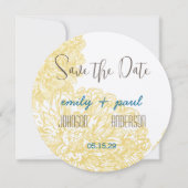 Blooming Dahlia Yellow Iris Wedding Save The Date (Vorderseite)