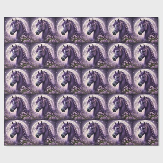 "Blooming Dreams: The Lila Floral Fantasy Horses" Geschenkpapier (Flach)