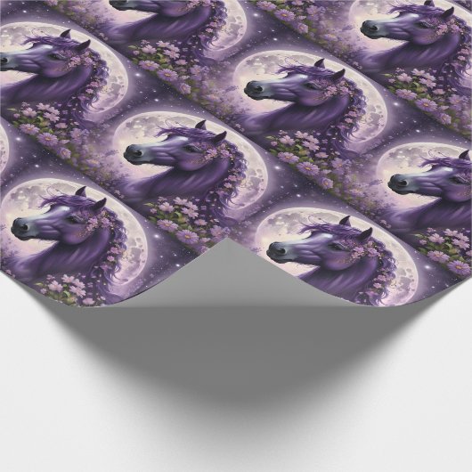 "Blooming Dreams: The Lila Floral Fantasy Horses" Geschenkpapier (Ecke)