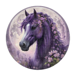 "Blooming Dreams: The Lila Floral Fantasy Horses" Schneidebrett