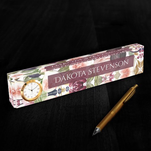 Blooming Figs | Elegante Aquarellblume und Name Namensplakette