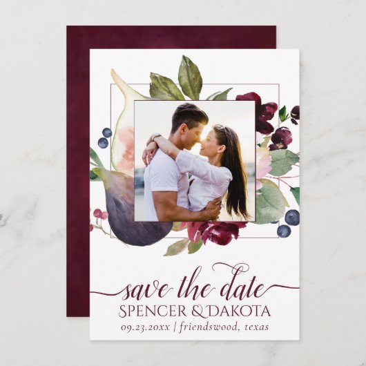 Blooming Figs | Moody Rustic Elegante Floral Foto Save The Date (Vorne/Hinten)