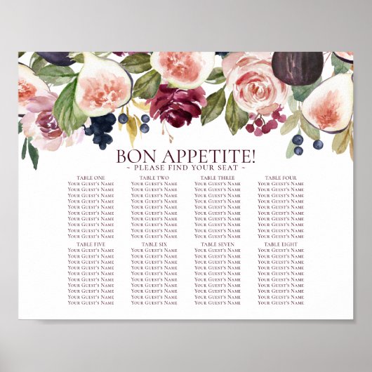 Blooming Figs | Moody Rustic Frucht 8 Tischsitze Poster (Vorne)