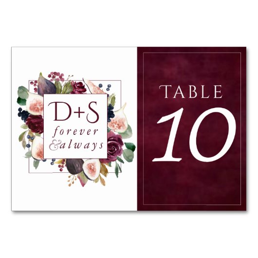 Blooming Figs | Moody Rustic Monogram Wreath Tischnummer (Vorderseite)