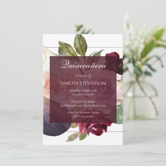 Blooming Figs | Rustikale Obstblüten Quinceanera Einladung (Stehend Vorderseite)