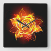 Blooming Fire Rose Quadratische Wanduhr (Vorderseite)