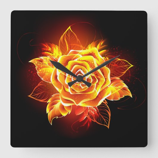 Blooming Fire Rose Quadratische Wanduhr (Vorderseite)