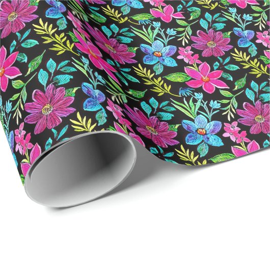 Blooming flower garden chic floral foliage geschenkpapier (Rolleneckpunkt)
