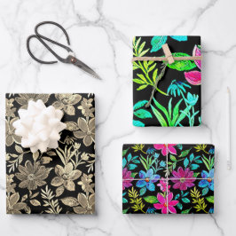 Blooming flower garden chic floral foliage geschenkpapier set
