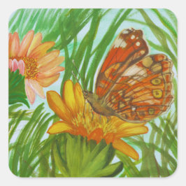 Blooming flower garden quadratischer aufkleber