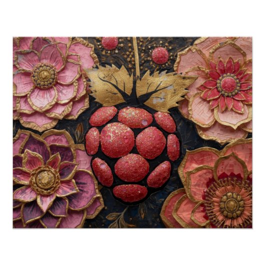 Blooming Flowers Covered with Flowing Artistic Pai Poster (Vorderseite)