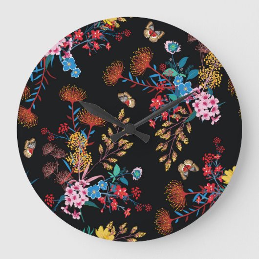 Blooming Garden Butterflies Liberty Style Große Wanduhr (Vorderseite)