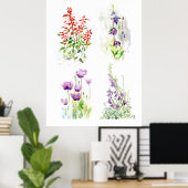 Blooming Garden Quartet Four Botanical Watercolor Poster (Heimbüro)