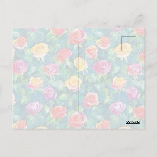 Blooming garden rose bush watercolor pattern postkarte (Rückseite)