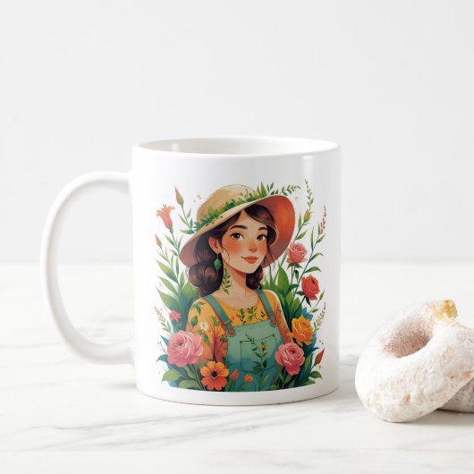 Blooming Gardener - Lady Gardener with Flowers Kaffeetasse (Mit Donut)