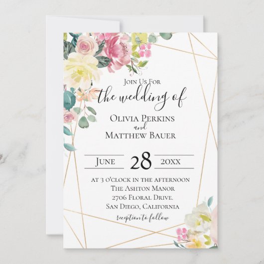 Blooming Geometric Wedding Einladung (Vorderseite)